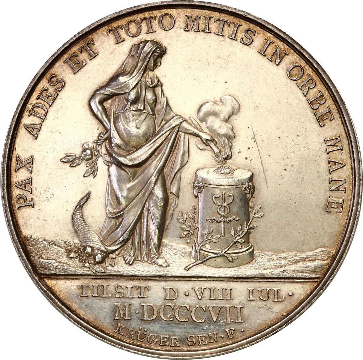 Księstwo Warszawskie. Medal 1807 Pokój w Tylży, Srebro WYŚMIENITY